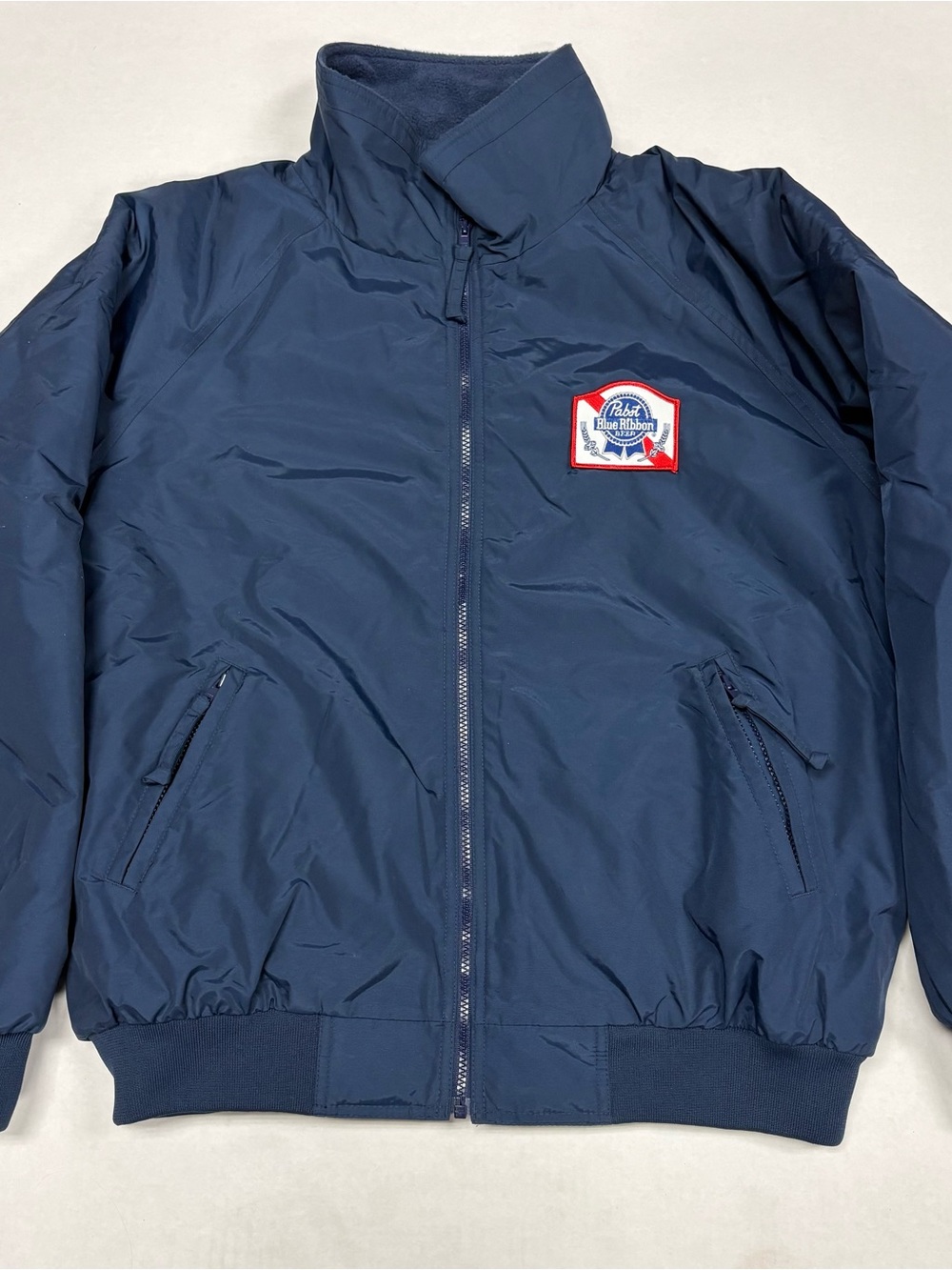 Port Authority Pabst Blue Ribbon PBR Jacket Mens XL Navy Blue Fleece Lined Zip